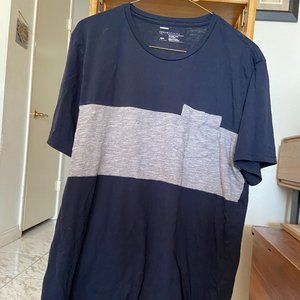 Mens Large Navy Blue with gray stripe Pocket Tee